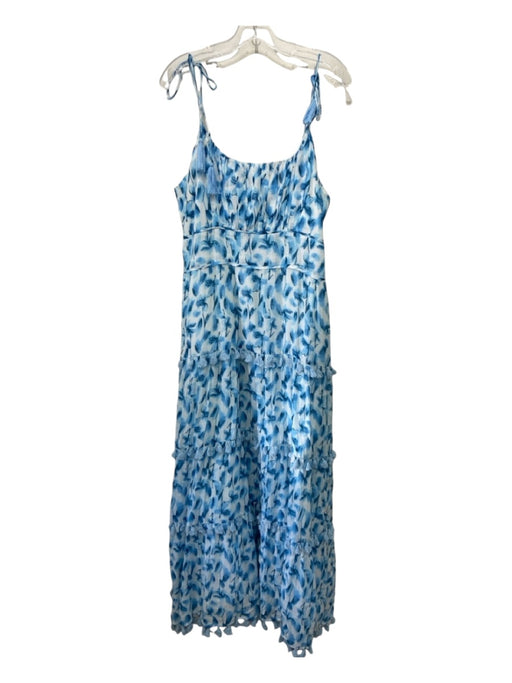 Alice NYC Size L Blue & White Print Cotton Tiered Spaghetti Strap Floral Dress Blue & White Print / L