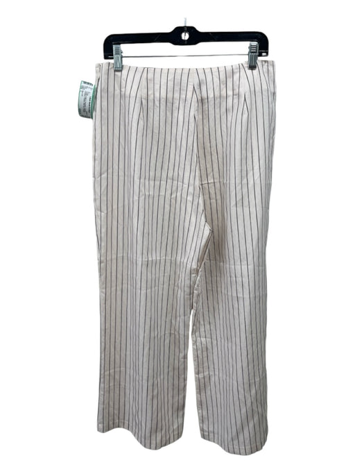 Blue Life Size L Cream & Black Polyester Vertical Pinstripe Pleated Pants Cream & Black / L