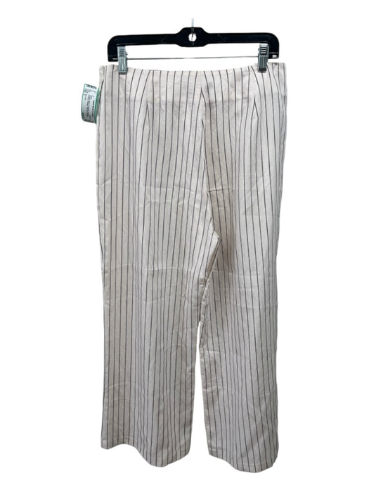 Blue Life Size L Cream & Black Polyester Vertical Pinstripe Pleated Pants Cream & Black / L