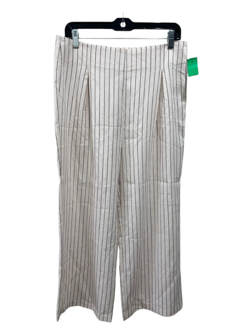 Blue Life Size L Cream & Black Polyester Vertical Pinstripe Pleated Pants Cream & Black / L