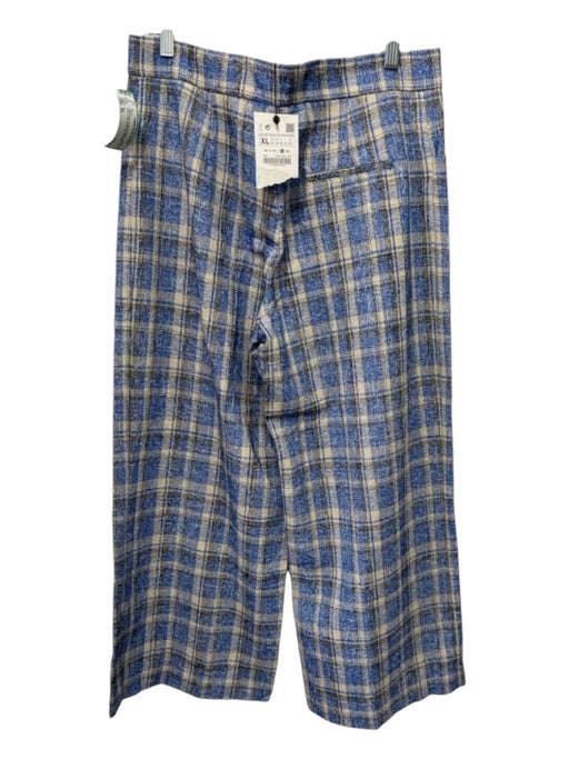 Zara Size XL Blue & Beige Cotton Blend Plaid hook & zip Wide Leg Pants Blue & Beige / XL