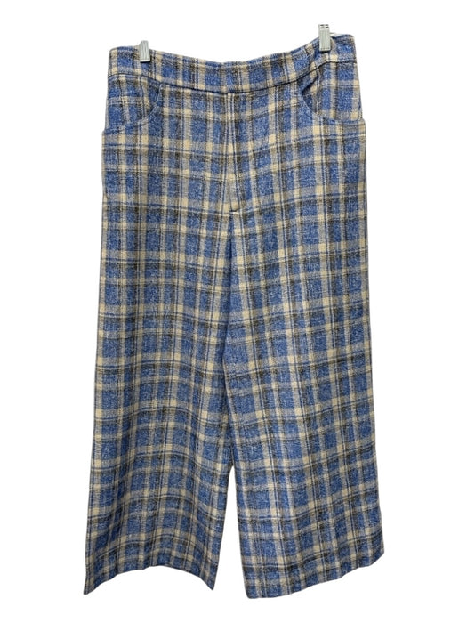 Zara Size XL Blue & Beige Cotton Blend Plaid hook & zip Wide Leg Pants Blue & Beige / XL