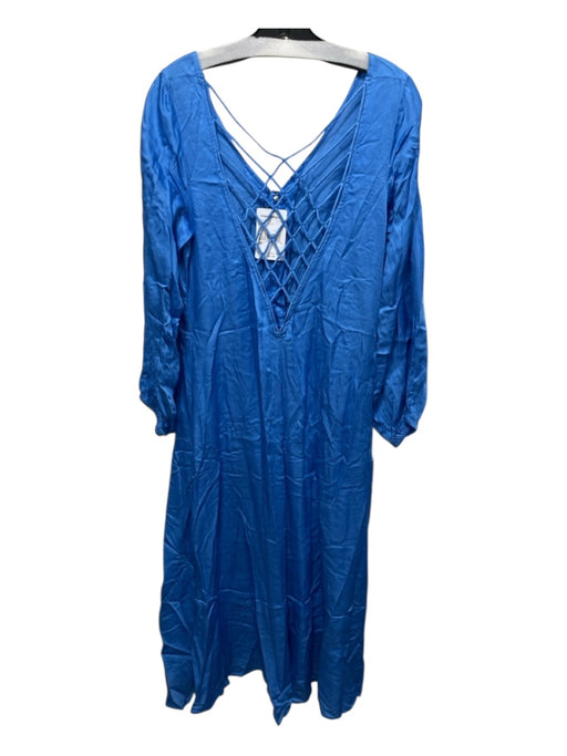 Free People Size 8 Blue Rayon Blend Long Sleeve Button Front Pleated Dress Blue / 8