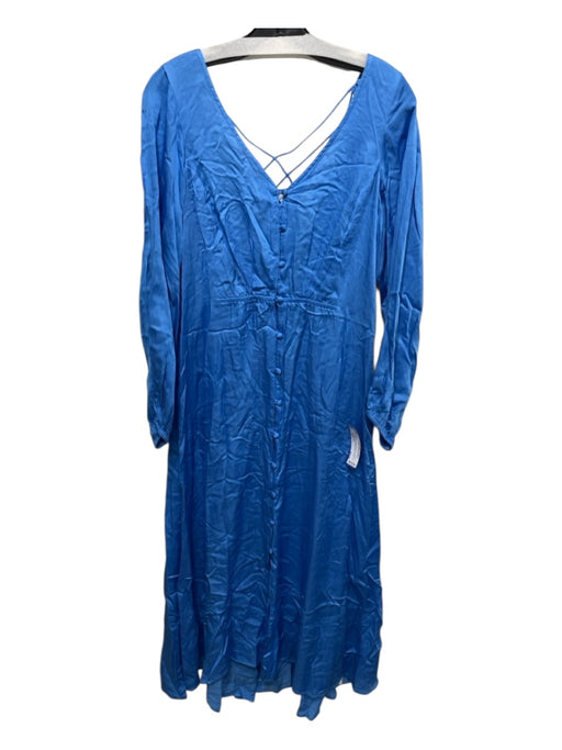 Free People Size 8 Blue Rayon Blend Long Sleeve Button Front Pleated Dress Blue / 8
