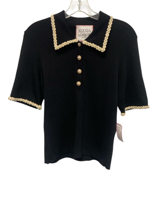 Alexia Admor Size L Black & Beige Viscose Blend Knit 1/2 Sleeve Polo Top Black & Beige / L