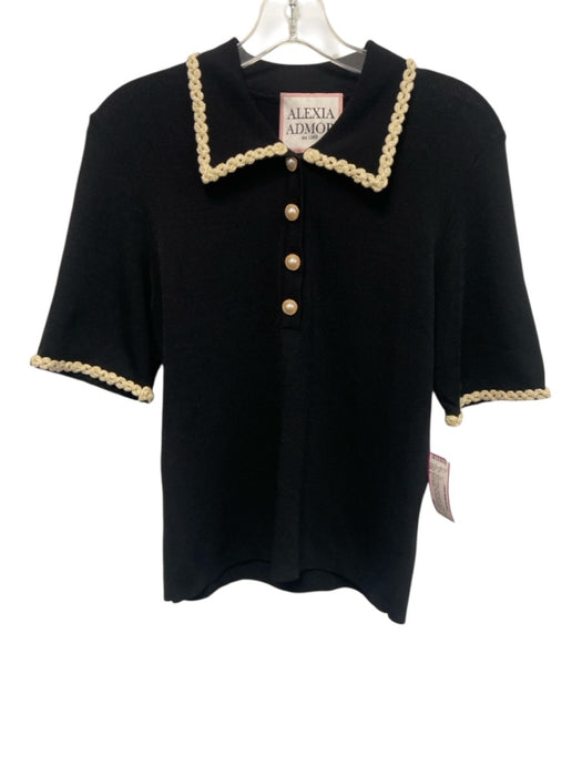 Alexia Admor Size L Black & Beige Viscose Blend Knit 1/2 Sleeve Polo Top Black & Beige / L
