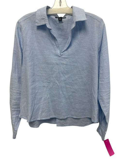 Saks Fifth Avenue Size M Light Blue Linen & Cotton Long Sleeve Collared Top Light Blue / M