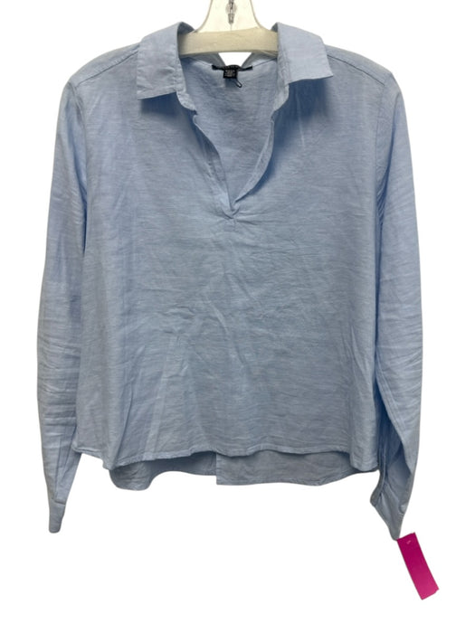 Saks Fifth Avenue Size M Light Blue Linen & Cotton Long Sleeve Collared Top Light Blue / M