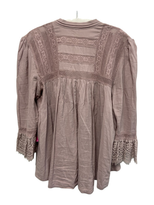 Free People Size M Dusty Purple Viscose Blend 3/4 Sleeve Lace Detail V Neck Top Dusty Purple / M