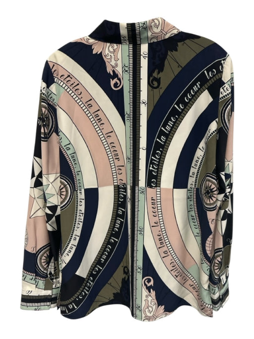 Tory Burch Size 6 Blue, Pink & White Silk Compass Print Long Sleeve Shirt Top Blue, Pink & White / 6