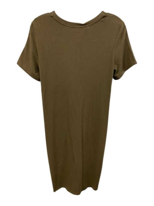 Theory Size L Olive Green Cotton Blend Short Sleeve Twist Front T Shirt Dress Olive Green / L