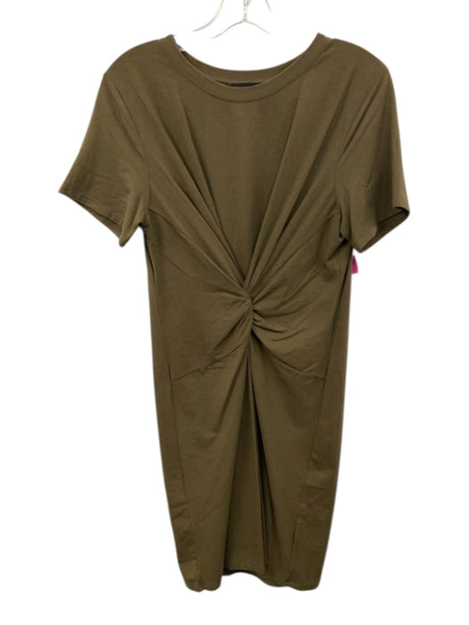 Theory Size L Olive Green Cotton Blend Short Sleeve Twist Front T Shirt Dress Olive Green / L