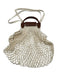 Longchamp Cream White & Brown Cotton & Leather Snap Button Closure Mesh Tote Bag Cream White & Brown / L