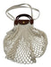 Longchamp Cream White & Brown Cotton & Leather Snap Button Closure Mesh Tote Bag Cream White & Brown / L