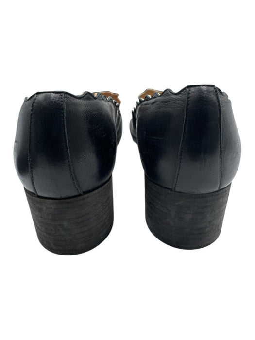 Chloe Shoe Size 40 Black Leather Round Toe Scalloped Block heel Pumps Black / 40