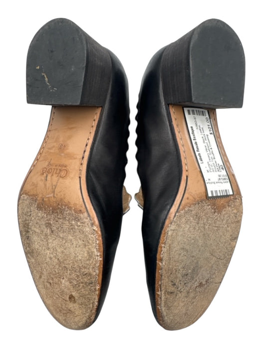 Chloe Shoe Size 40 Black Leather Round Toe Scalloped Block heel Pumps Black / 40