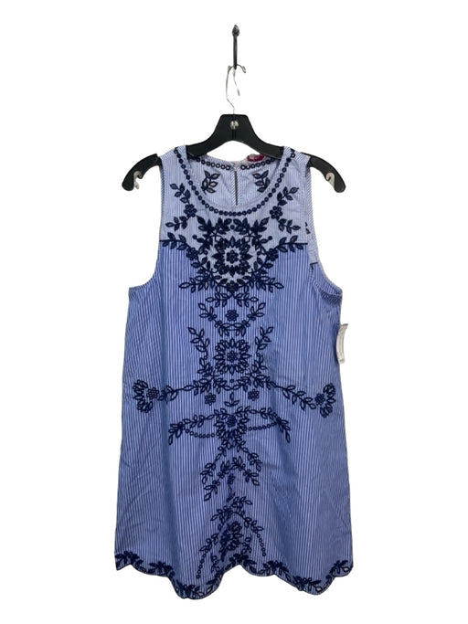 Parker Size M Blue & White Cotton Pinstripe Floral Embroidery Sleeveless Dress Blue & White / M
