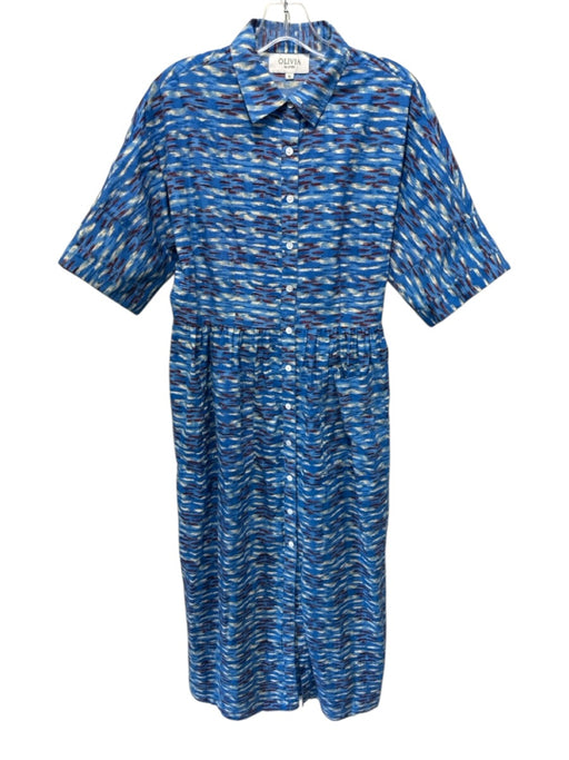 Olivia by Livro Size M Blue, Red & Cream Abstract Print Short Sleeve Dress Blue, Red & Cream / M