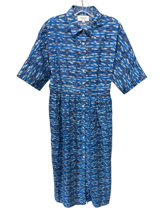 Olivia by Livro Size M Blue, Red & Cream Abstract Print Short Sleeve Dress Blue, Red & Cream / M