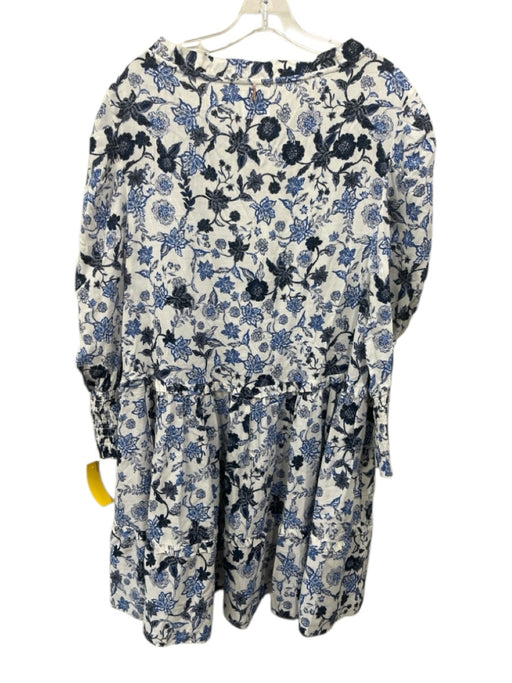 Misa Size S White & Blue Rayon & Cotton floral print Long Sleeve Tiered Dress White & Blue / S