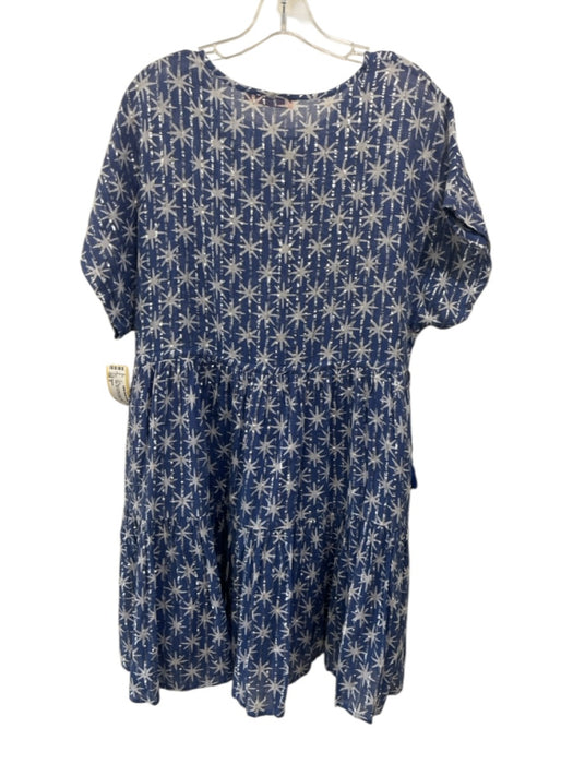 Oliphant Size S Blue, Silver & White Cotton Metallic Stripe Star Print Dress Blue, Silver & White / S
