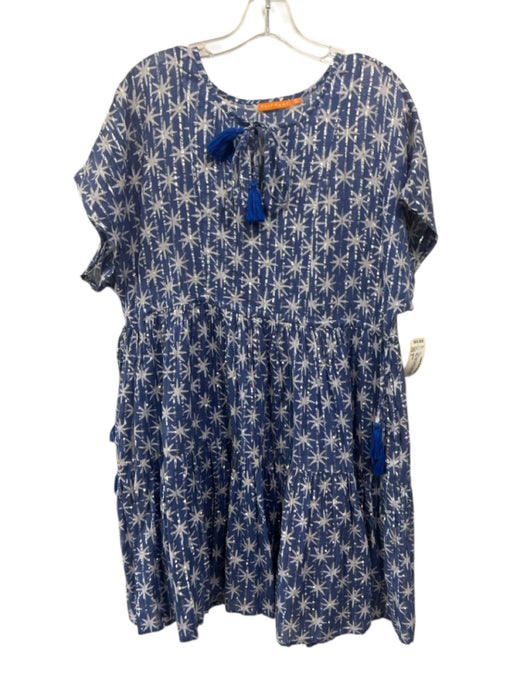 Oliphant Size S Blue, Silver & White Cotton Metallic Stripe Star Print Dress Blue, Silver & White / S