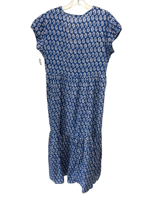 Matta Size M Blue & White Abstract Print Short Sleeve Round Neck Tiered Dress Blue & White / M