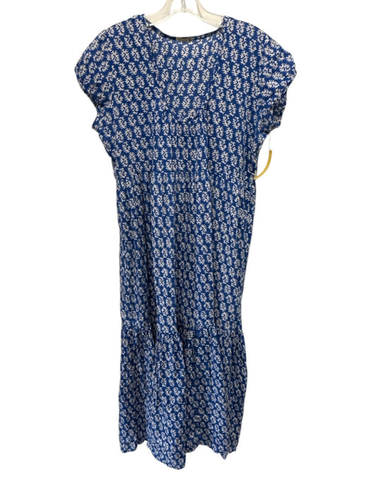 Matta Size M Blue & White Abstract Print Short Sleeve Round Neck Tiered Dress Blue & White / M