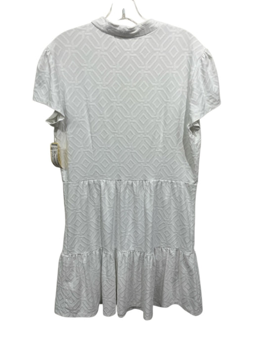 Jude Connally Size L White Nylon Textured Geometric Short Sleeve V Neck Dress White / L