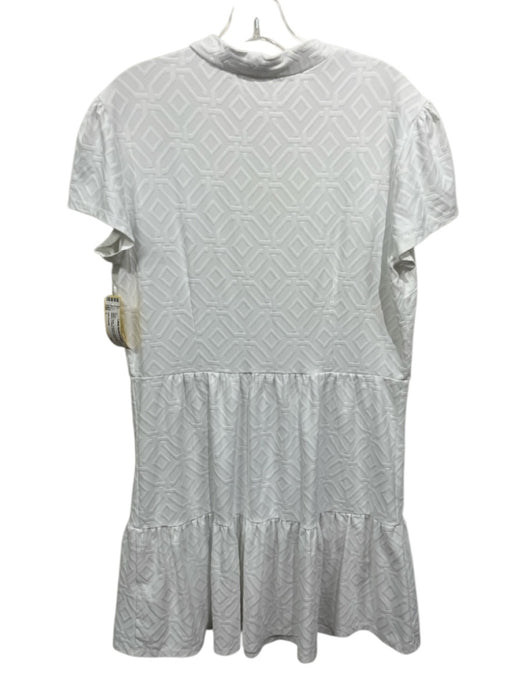Jude Connally Size L White Nylon Textured Geometric Short Sleeve V Neck Dress White / L