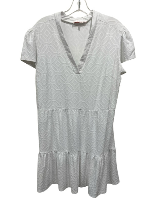 Jude Connally Size L White Nylon Textured Geometric Short Sleeve V Neck Dress White / L