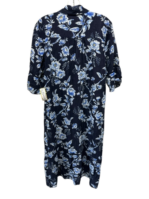 Johnny Was Size M Navy Blue & White floral print Collar Button Front Dress Navy Blue & White / M