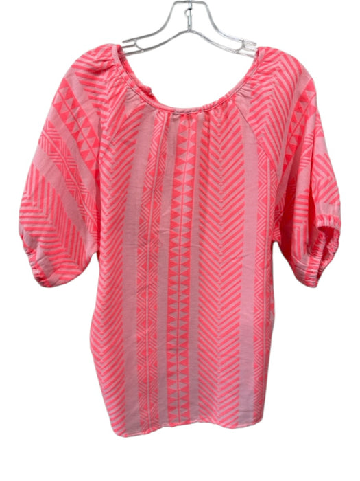Dylan Size M Coral Pink Cotton Short Sleeve Geometric Print Stripe Boxy Top Coral Pink / M