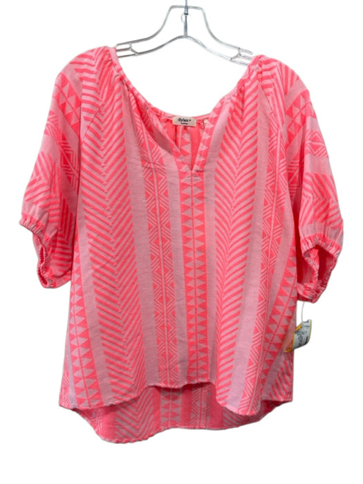 Dylan Size M Coral Pink Cotton Short Sleeve Geometric Print Stripe Boxy Top Coral Pink / M