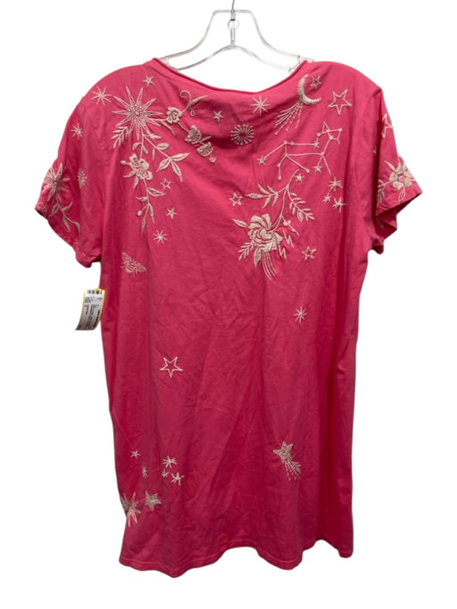 Johnny Was Size S Pink & Cream Cotton & Polyester Embroidered Flower Stars Top Pink & Cream / S