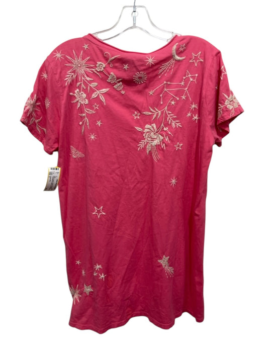 Johnny Was Size S Pink & Cream Cotton & Polyester Embroidered Flower Stars Top Pink & Cream / S