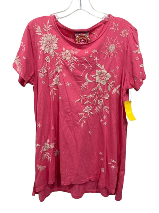 Johnny Was Size S Pink & Cream Cotton & Polyester Embroidered Flower Stars Top Pink & Cream / S