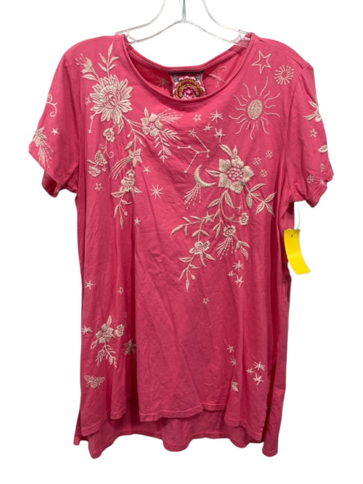 Johnny Was Size S Pink & Cream Cotton & Polyester Embroidered Flower Stars Top Pink & Cream / S