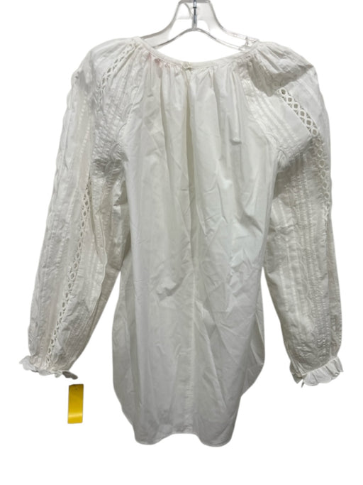 SeeByChloe Size M White Cotton Long Sleeve Lace Panel Scallop Detail Pleats Top White / M