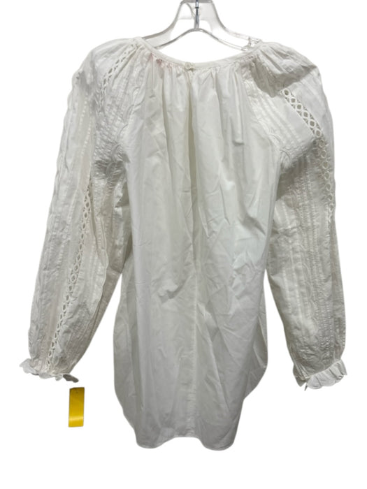SeeByChloe Size M White Cotton Long Sleeve Lace Panel Scallop Detail Pleats Top White / M