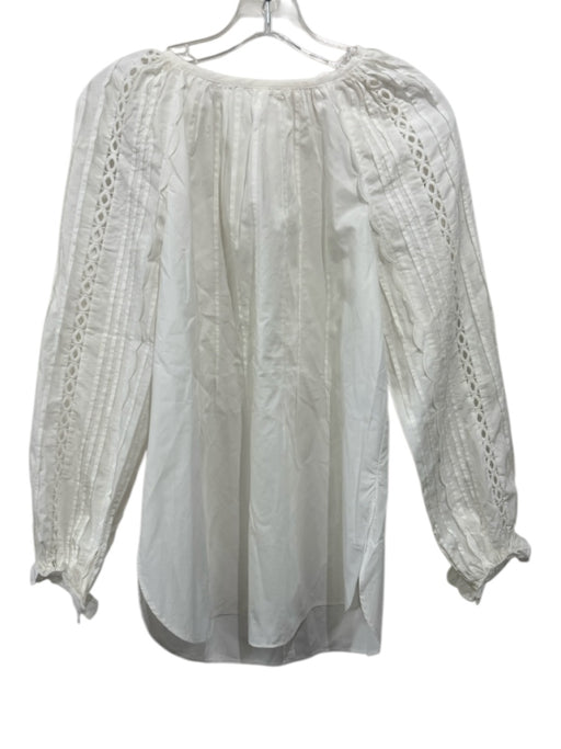 SeeByChloe Size M White Cotton Long Sleeve Lace Panel Scallop Detail Pleats Top White / M