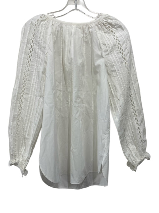 SeeByChloe Size M White Cotton Long Sleeve Lace Panel Scallop Detail Pleats Top White / M