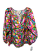 Flora Bea Size M Multi Color Cotton 3/4 Puff Sleeve abstract shapes V Neck Top Multi Color / M