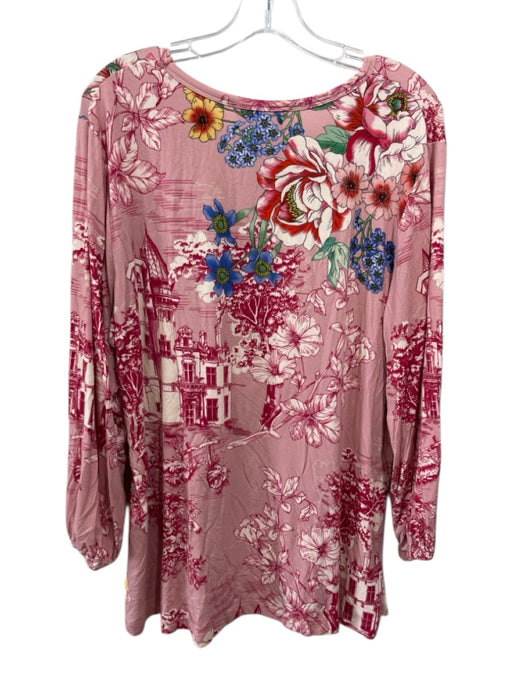 Johnny Was Size XL Pink & Multi Viscose Blend Long Sleeve tropical floral Top Pink & Multi / XL