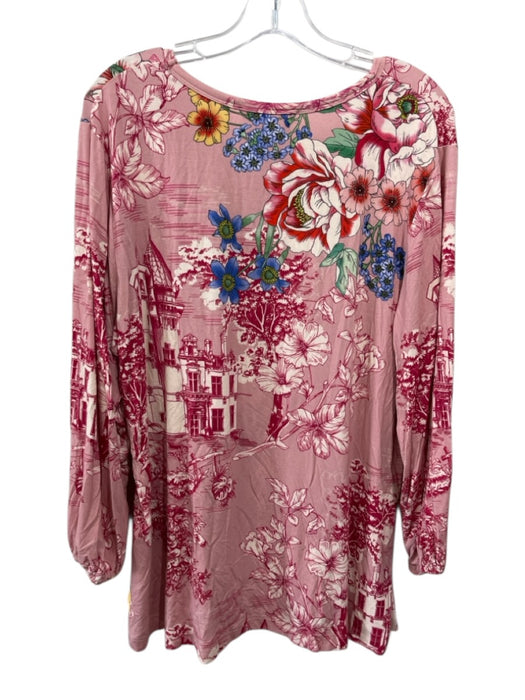 Johnny Was Size XL Pink & Multi Viscose Blend Long Sleeve tropical floral Top Pink & Multi / XL
