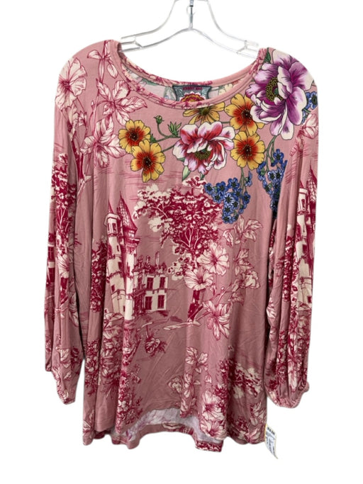 Johnny Was Size XL Pink & Multi Viscose Blend Long Sleeve tropical floral Top Pink & Multi / XL