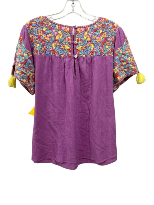 Sister Mary Size S Purple & Multi Cotton Embroidered Short Sleeve Tassel Top Purple & Multi / S