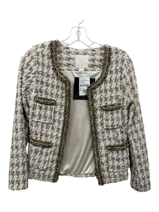 Mcginn Size M Beige, gold & gray Poly Blend Houndstooth Metallic Trim Jacket Beige, gold & gray / M