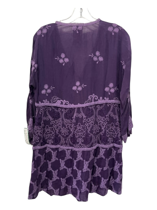 Johnny Was Size XS Purple Cupra Rayon V Neck Embroider Detailing 3/4 Sleeve Top Purple / XS