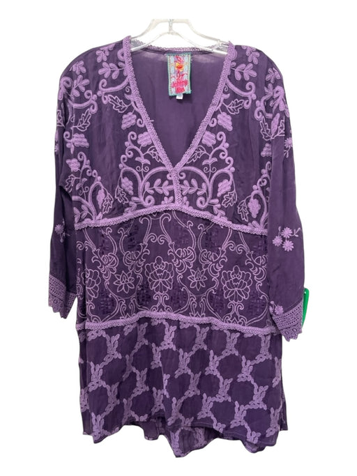 Johnny Was Size XS Purple Cupra Rayon V Neck Embroider Detailing 3/4 Sleeve Top Purple / XS